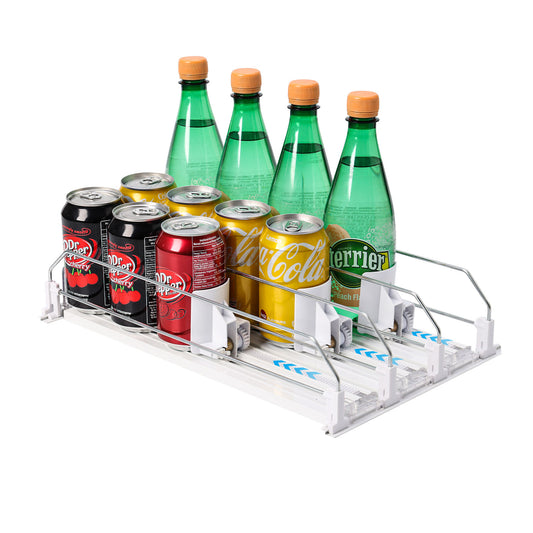 Tidyarmario Fridge Drink Organizer,Self Pushing Glide Buffer Drink Dispenser for Fridge, Soda Can Organizer for Refrigerator, Beer Bottle Beverage Organizer Drink Holder 3 Rows / 38 CM/White