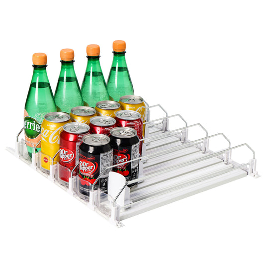 Tidyarmario Fridge Drink Organizer,Self Pushing Glide Buffer Drink Dispenser for Fridge, Soda Can Organizer for Refrigerator, Beer Bottle Beverage Organizer Drink Holder 5 Rows / 38 CM/White