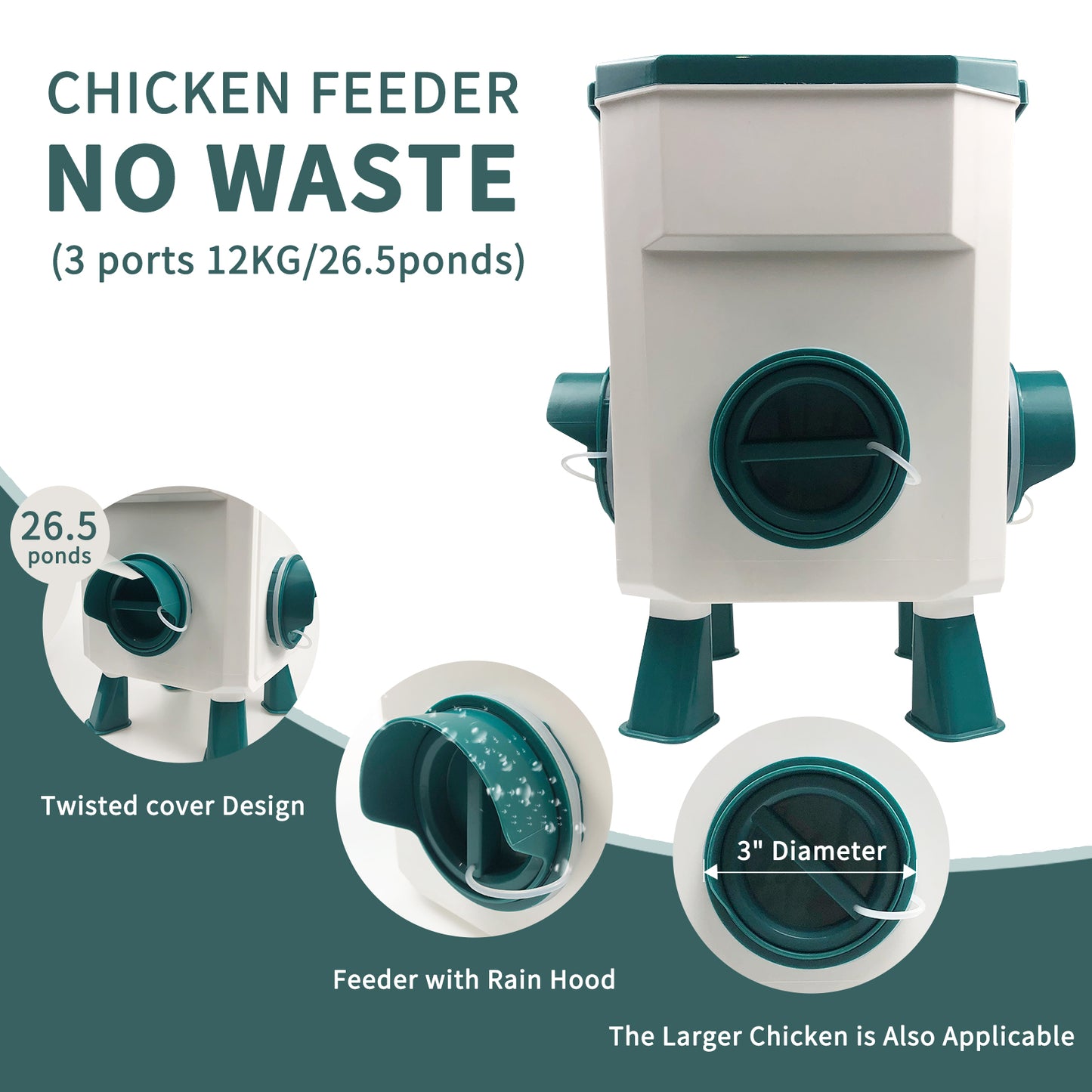 Automatic Chicken Feeders and Waterer Set Hanging Chicken Feeder 3 Gallon / 26 Pounds Chicken Water Feeder, Chicken Water Dispenser, Poultry Feeder, Large Chicken Feeders