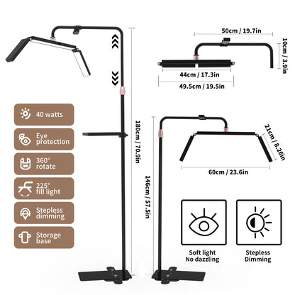 Eyelash LED Floor Light 40W Facialist Moon Light Lashes Dimmable Standing Lamp 3000-6000K Lash Light with Tool Tray and Phone Holder