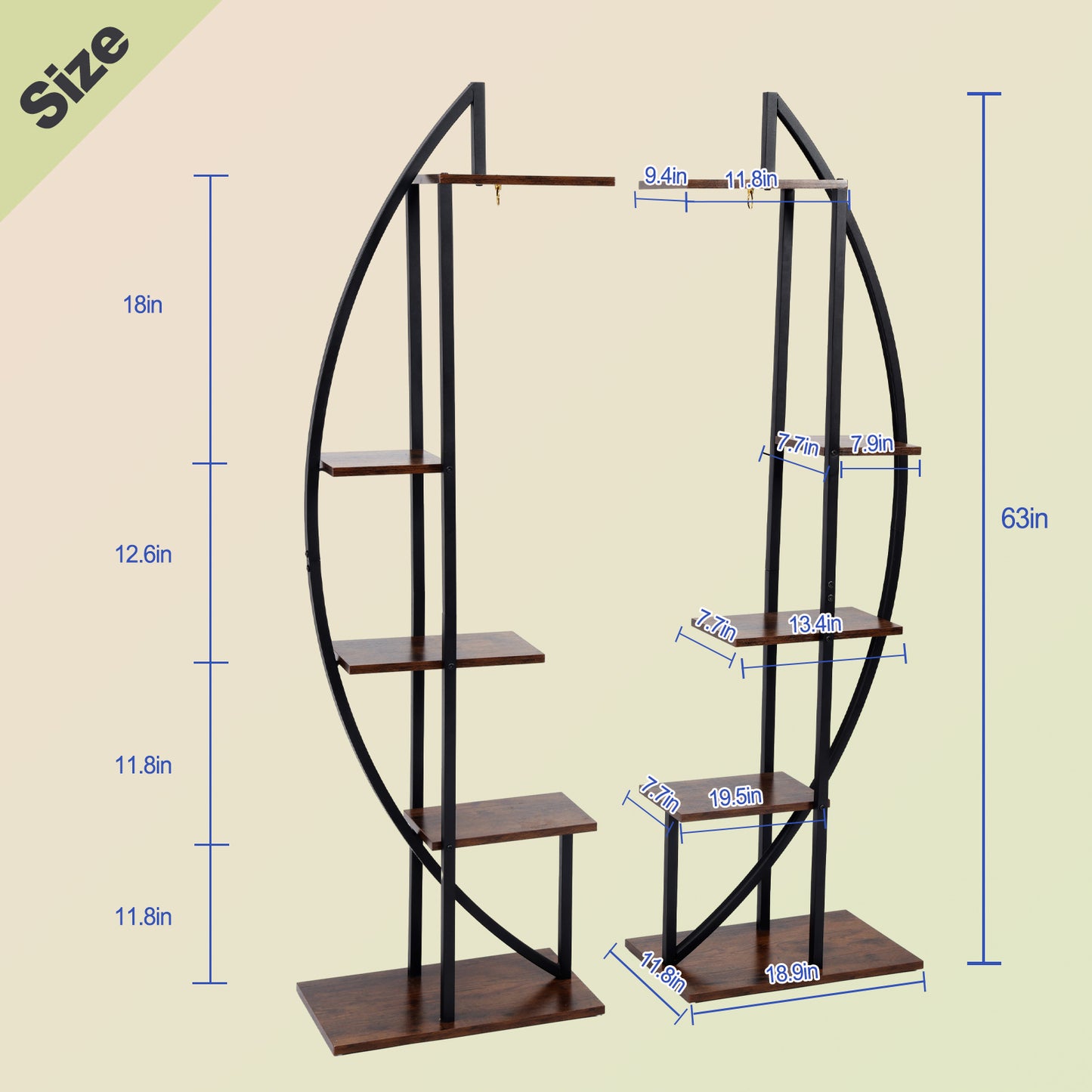 Tidyarmario Plant Stand Idoor with Grow Lights Grow Lights, 7 Tiered Metal Wooden Flower Stand, Half-Moon Shape Plant Shelf for Living Room ,balcony,Patio