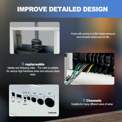 Wire Stripper Machine Upgraded Drill Powered and Hand Crank Steel Pressure Stripping Roller Scrap Cable Stripping Machine with 8 Channels & 6 Carbide Blade, with Extra Replacement Blade