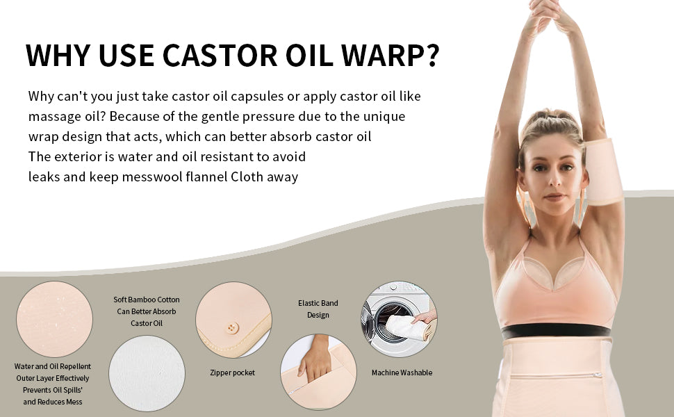 5 Pack Castor Oil Packs Kit for Liver Detox，Flannel Adjustable Elastic Strap for Waist, Neck, Calf, Knee and Chest Wrap,Reusable Machine Washable Wrapping Strips (Castor Oil Not Included)