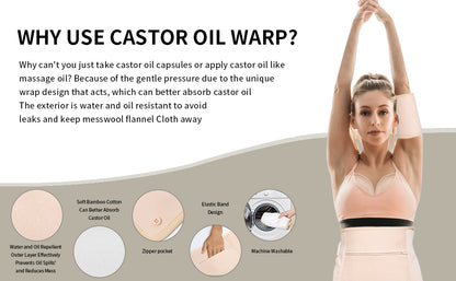 5 Pack Castor Oil Packs Kit for Liver Detox，Flannel Adjustable Elastic Strap for Waist, Neck, Calf, Knee and Chest Wrap,Reusable Machine Washable Wrapping Strips (Castor Oil Not Included)