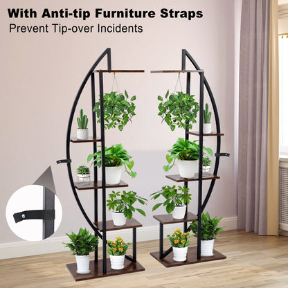 Tidyarmario Plant Stand Idoor with Grow Lights Grow Lights, 7 Tiered Metal Wooden Flower Stand, Half-Moon Shape Plant Shelf for Living Room ,balcony,Patio