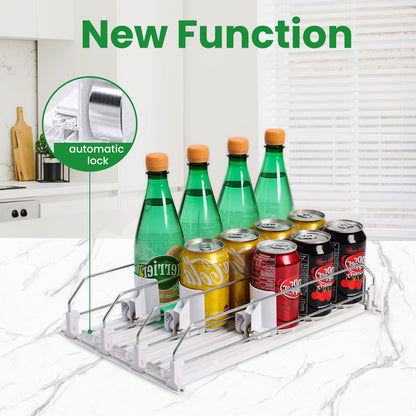 Tidyarmario Fridge Drink Organizer,Self Pushing Glide Buffer Drink Dispenser for Fridge, Soda Can Organizer for Refrigerator, Beer Bottle Beverage Organizer Drink Holder 3 Rows / 38 CM/White