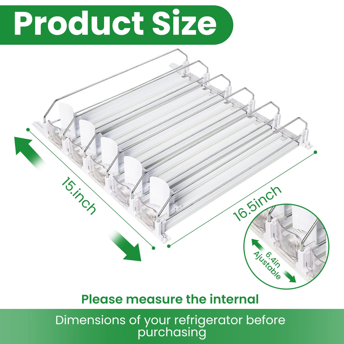 Tidyarmario Fridge Drink Organizer,Self Pushing Glide Buffer Drink Dispenser for Fridge, Soda Can Organizer for Refrigerator, Beer Bottle Beverage Organizer Drink Holder 5 Rows / 38 CM/White