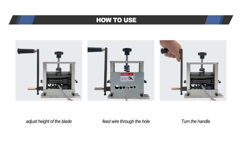 Wire Stripper Machine Upgraded Drill Powered and Hand Crank Steel Pressure Stripping Roller Scrap Cable Stripping Machine with 8 Channels & 6 Carbide Blade, with Extra Replacement Blade